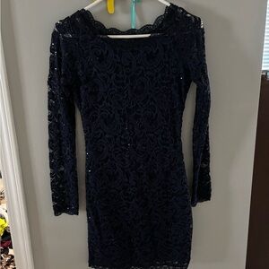 My Michelle Navy Long Sleeve Lace Dress